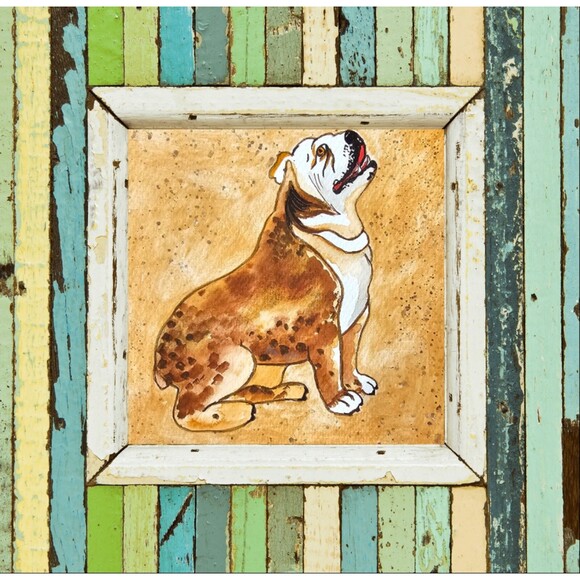 Bulldog Pet Portrait Watercolor Painting Original Art 8x8" Handmade Dog Owners - Picture 3 of 9